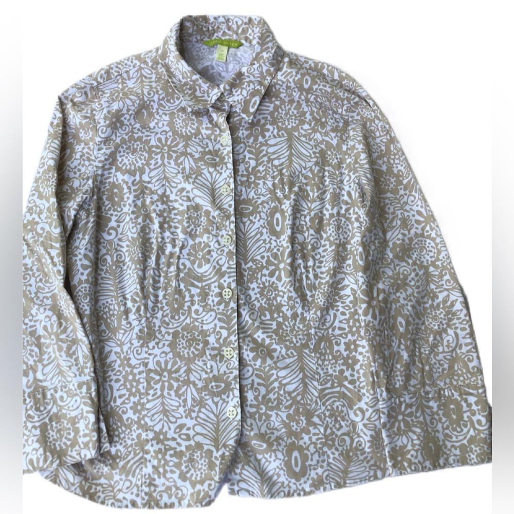 Sigrid Olsen Tan and White Floral Button Up
